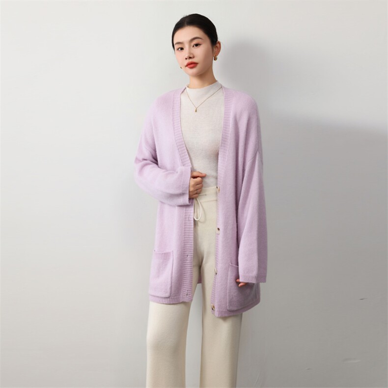 时尚百搭女士羊绒开衫优雅中长款宽松外套舒适保暖高品质羊绒衫,女装羊绒衫,业大羊绒