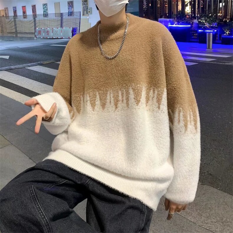 秋冬季日系圆领毛衣男ins宽松个性学生拼色针织衫上衣M306-P36,男装针织衫/毛衣,星座512-4
