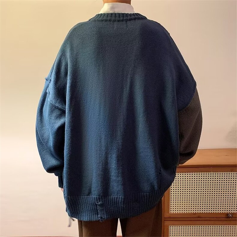 设计感小众不规则拼接毛衣男秋季宽松oversize美式针织衫9112-p48,男装针织衫/毛衣,星座1008-1