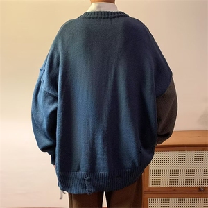 设计感小众不规则拼接毛衣男秋季宽松oversize美式针织衫9112-p48图片