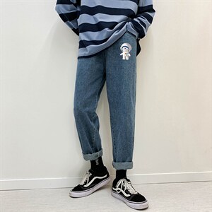 NK44233-P38 直筒牛仔裤男士大码宽松九分裤男休闲长裤子男图片