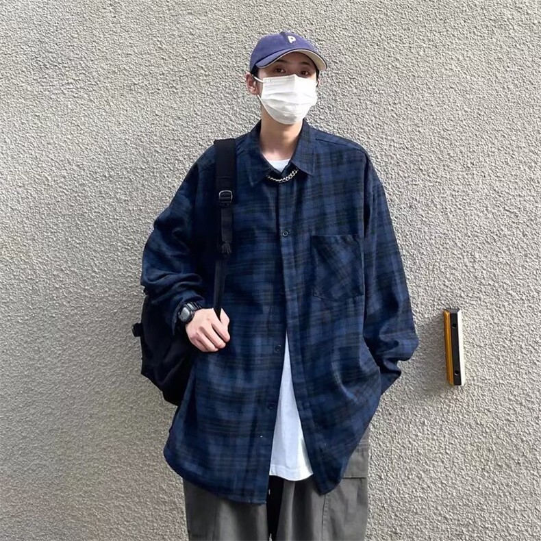 现货春秋格子长袖衬衫新款翻领百搭潮上衣男女生衬衣 CS2025-p35图片