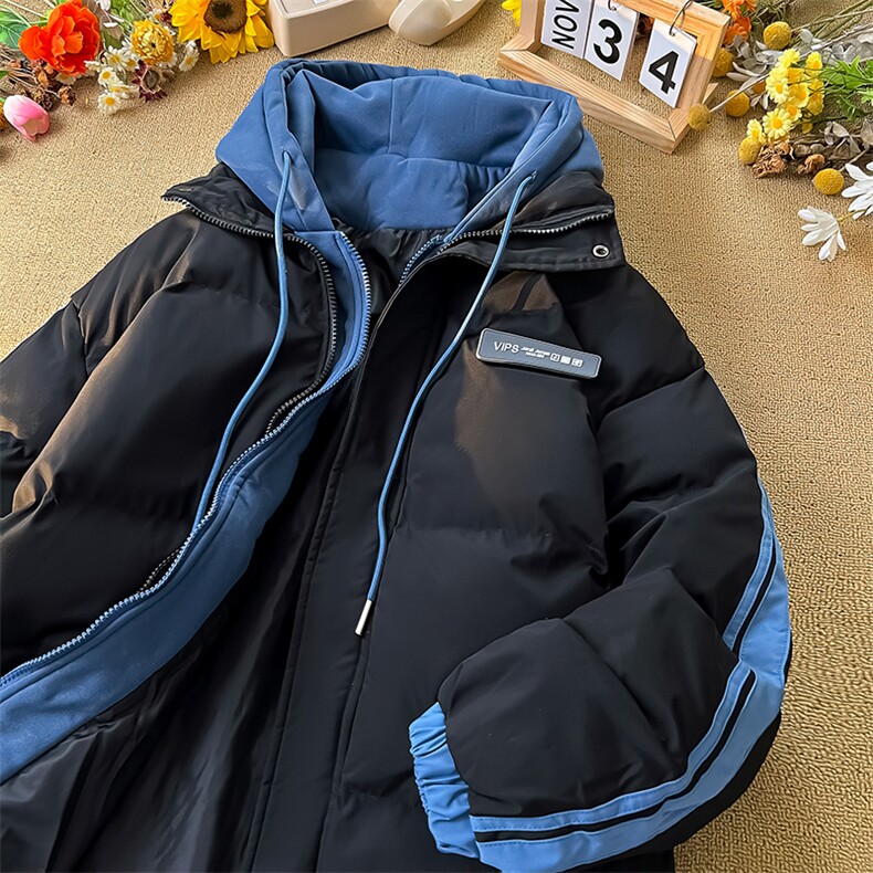 特批P75无差价深度库存10W件撞色假两件连帽棉袄男女M2915，男装棉衣，电商A001-1