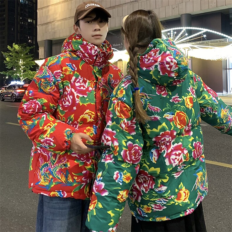 Y251男女连帽东北大花棉服棉袄风汉服团队服保暖防寒花袄子,男装棉衣,星座115A(原星座507）