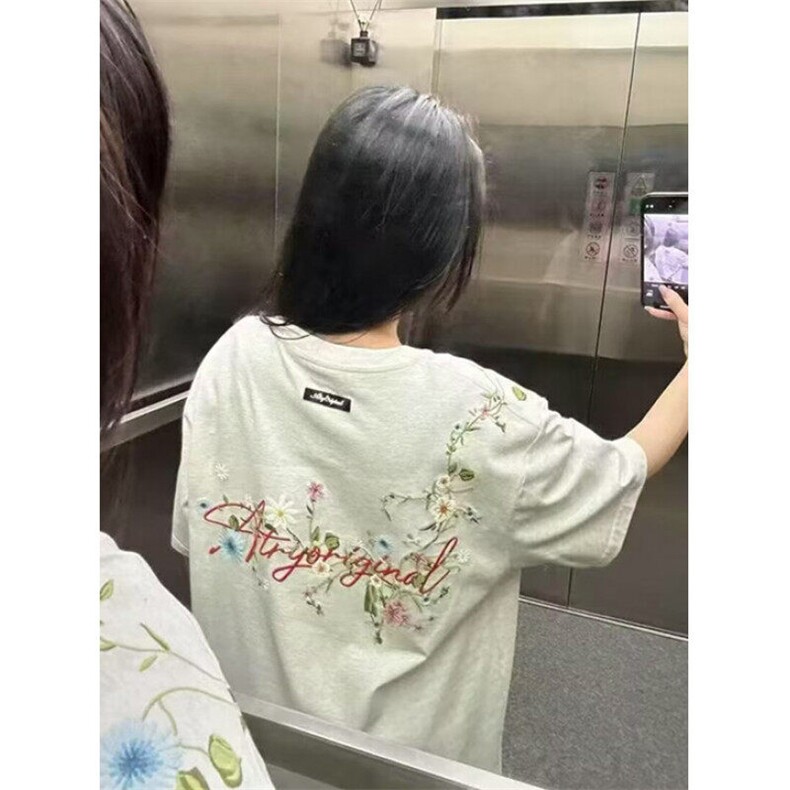 美式复古高街基础款植物花卉手绘字母印花宽松短袖T恤TA25,男装T恤,星座1116A（原606A-3）