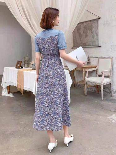 夏季新款韩版牛仔碎花连衣裙，女装连衣裙，裳之恋语