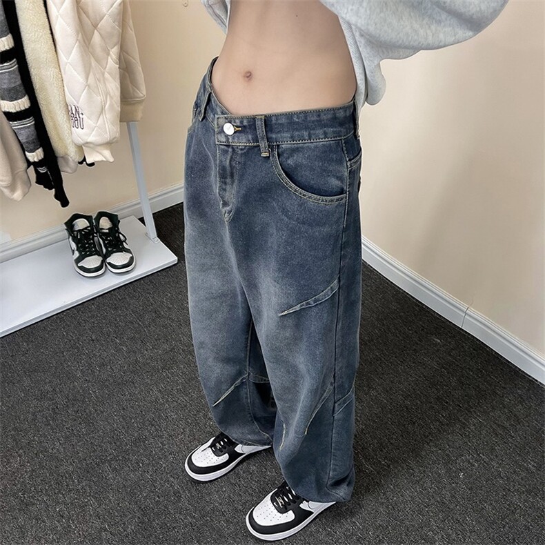 美式高街牛仔裤男韩版潮流痞子帅2024冬季ins宽松长裤RK1283-P46图片