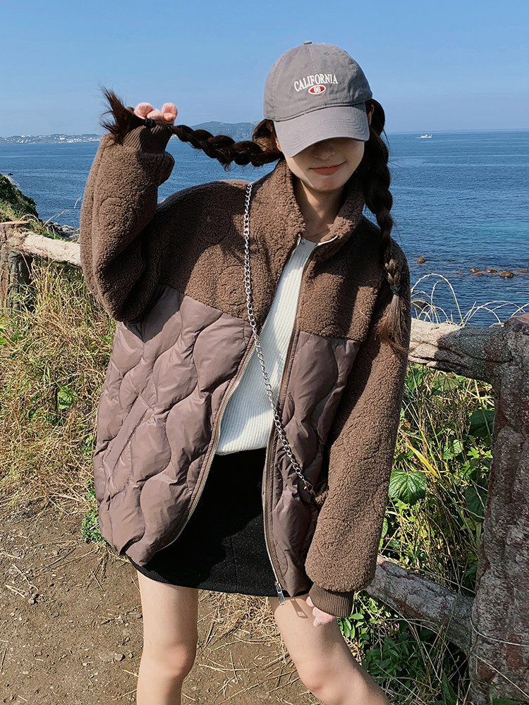 羽绒服女2025年冬季新款女装欧货羊羔毛拼接小个子加厚白鸭绒外套,女装羽绒服,慧尚依恋