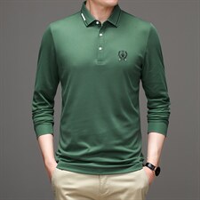 长袖t恤中年男装春秋季2023新款时尚休闲宽松翻领纯色上衣薄款，男装T恤，电商B212（原钱塘6029）