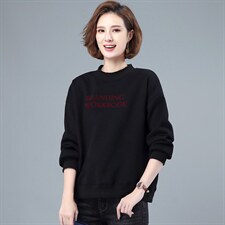 2021韩版圆领上衣女春夏宽松显瘦长袖英文印花套头卫衣，女装卫衣/绒衫，曼沙奕珂