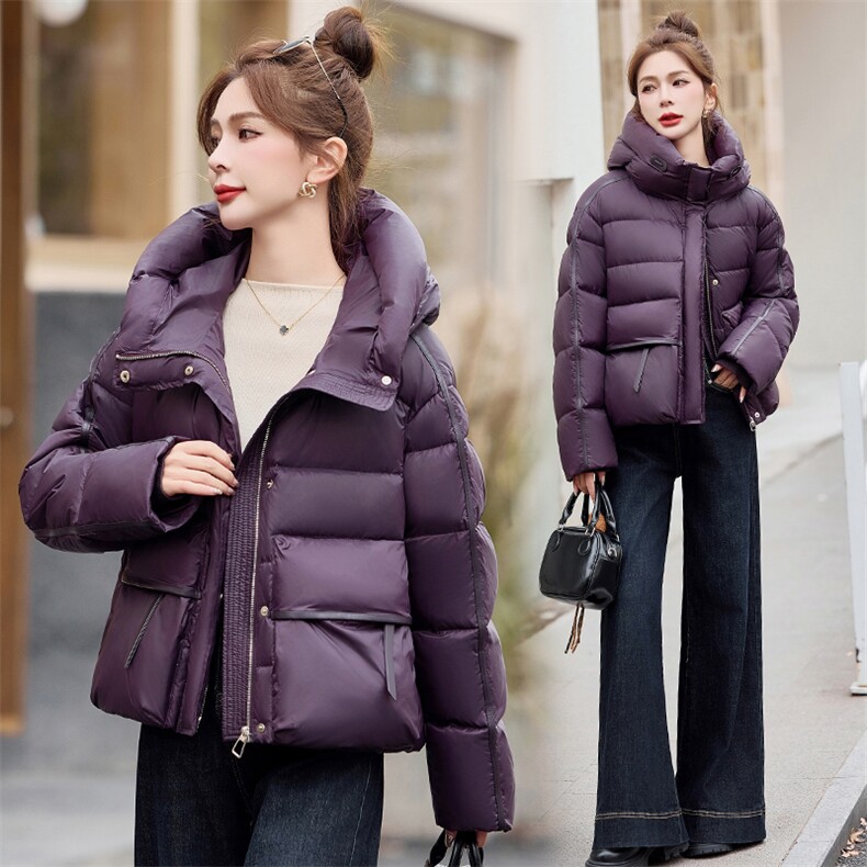 欧货高级感紫色短款羽绒服女2024冬季新款宽松休闲短款白鸭绒外套,女装羽绒服,琦鑫阁（原依鑫阁）