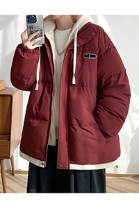 假两件棉服外套男女同款冬季宽松休闲加厚保暖棉衣情侣连帽夹克潮图片