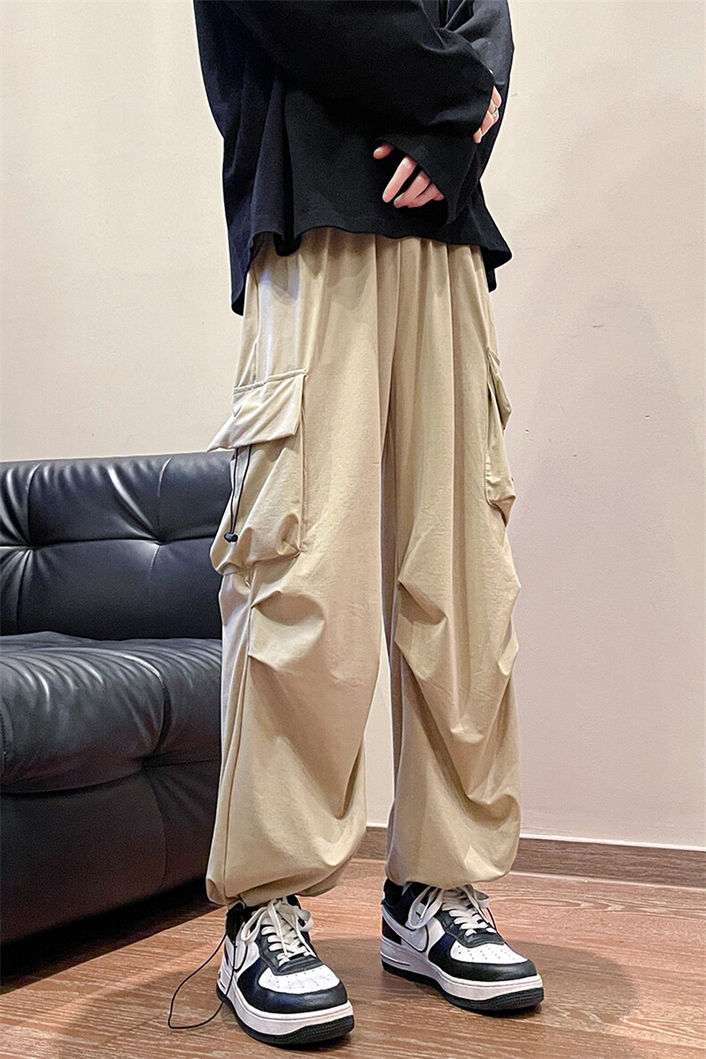 8XL-M特大码冰丝裤男美式工装裤高腰垂感宽松防晒阔腿裤K962P45,男装休闲裤,电商D206-1