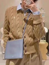 春秋装韩版网红洋气减龄麻花纹粗线单排扣针织开衫外穿春秋冬外套，女装针织衫/毛衣，美莎羊绒