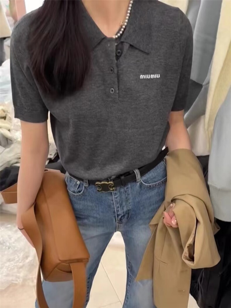 夏薄款POLO领羊毛短袖针织衫女气质宽松显瘦翻领半袖T恤打底上衣,女装羊毛衫,百纯羊绒