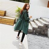 2021年秋季长袖时尚中长款纯色风衣高领拉链，女装风衣，秋牧寒烟