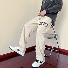 109-1-K97-P38控48华夫格发泡印花秋装宽松拖地休闲裤，男装休闲裤，星座109-1