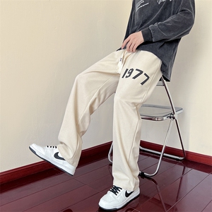 109-1-K97-P38 控48 华夫格发泡印花秋装宽松拖地休闲裤图片