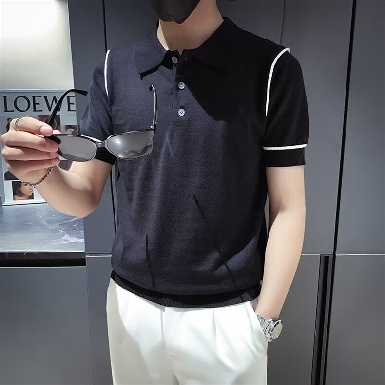 冰丝针织短袖男夏季翻领T恤新款男士夏装上衣POLO衫 M870图片