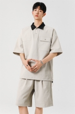 泡泡纱短袖短裤休闲套装POLO衫拼接套装男TZ005，男装牛仔裤，星座210-1