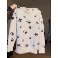 6055-P61学院风小个子狗爪提花毛茸茸软糯毛衣女秋冬季宽松保暖，男装针织衫/毛衣，电商B323A