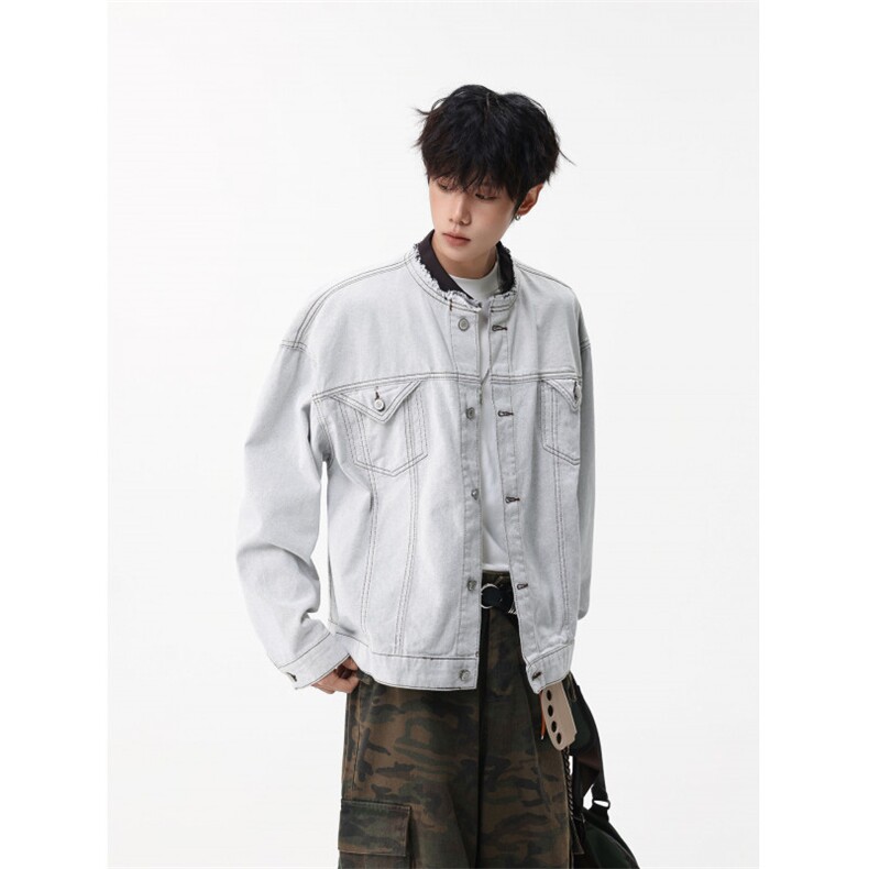 棒球服牛仔外套夹克男女情侣复古宽松百搭上衣潮JK0414-P73图片
