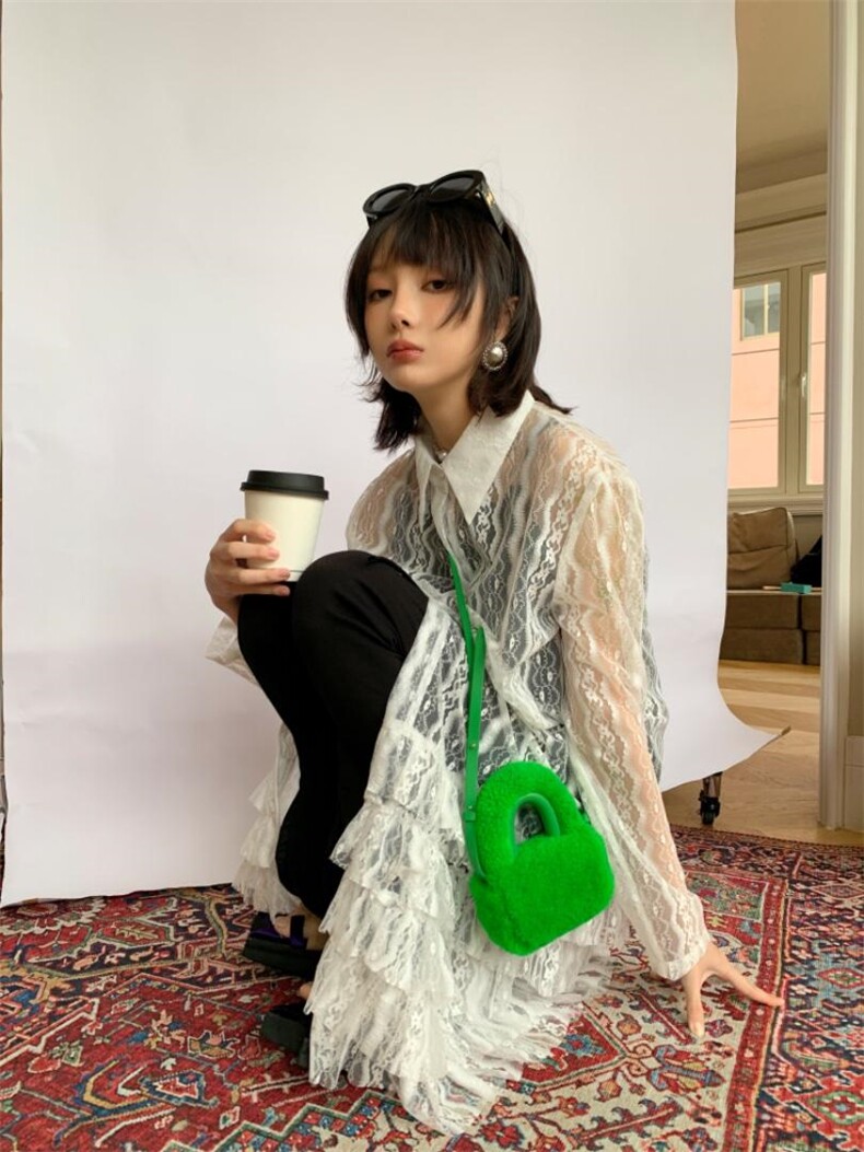 白色蕾丝罩衫，其它，WAN QING万青