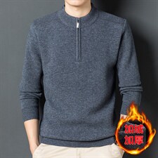 冬季休闲毛衣男半高拉链领中年爸爸装一体绒加绒毛衣YYJ21-P115，男装针织衫/毛衣，电商B212（原钱塘6029）