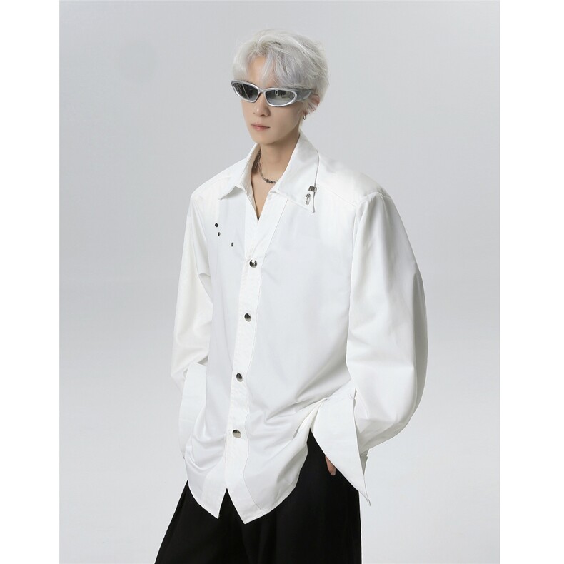 2025新款白色衬衫男廓形极简风男士衬衫帅气垫肩衬衣CS92-P63，男装衬衫，电商C307