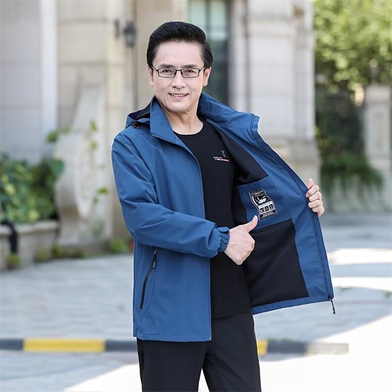 GK66P60中老年夹克四季款连帽防水冲锋衣爸爸装男士商务茄克外套,男装夹克,星座1108-3