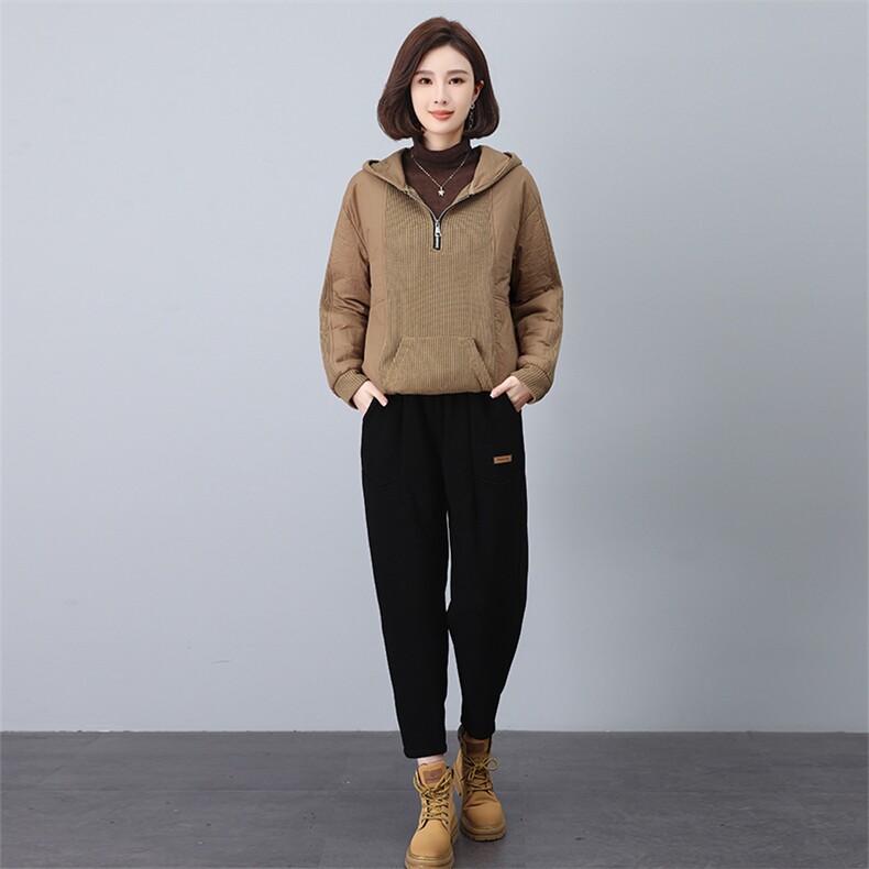 叶笙衣套装6561-530拼接连帽加棉两件套休闲加绒加厚卫裤,女装套装/套裙,叶笙衣