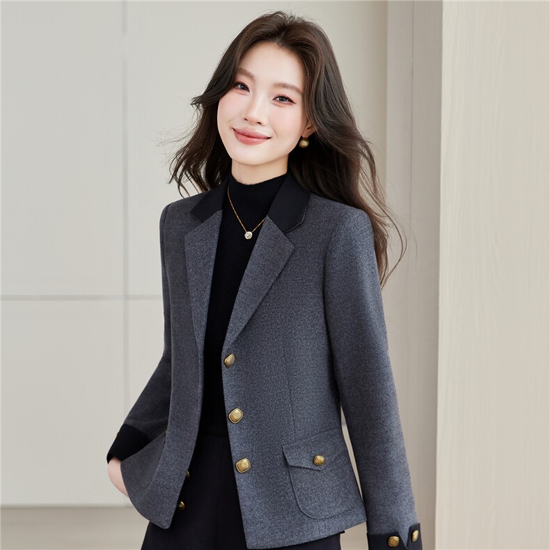 《档口现货》2026秋装新款气质收腰百搭灰色西装小外套配腰带女,女装西装,苗苗