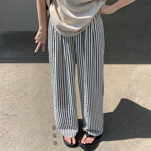 条纹阔腿裤女夏季薄款2024小个子高腰宽松显瘦垂感防晒冰丝裤图片