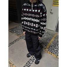 网图有货费尔岛圆领针织开衫外套男女宽松提花毛衣圣诞A1161-P62，男装针织衫/毛衣，星座1505