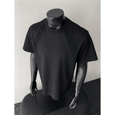 抖音得物高品质二开270G重磅美式高街曼巴棉螺纹拼接短袖T恤，男装T恤，电商A486