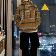 网图日系复古民族风拼色羊羔绒卫衣保暖连帽外套A025-EW135-P60，男装民族服装，电商A025