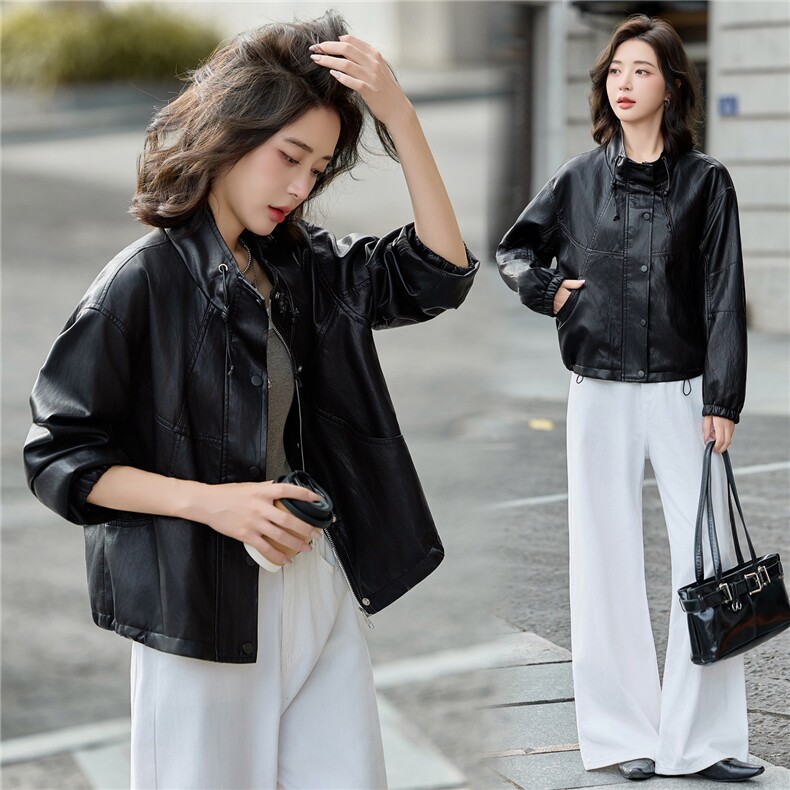 【秋季女装新款】大量现货立领时尚休闲短款皮衣外套，女装皮衣，魅衣本色