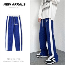 2022春装男女同款棋盘格开叉拉链休闲裤子B221-LK22003-P75控98，男装休闲裤，电商B221