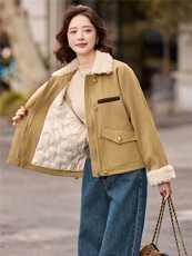 拼毛绒派克羽绒服女2025冬季新款小个子超好看洋气短款白鸭绒外套，女装羽绒服，冬木谷雨