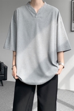 8XL-M短袖t恤男款夏季薄款垂感小V领七分袖加肥加大码DT005特P20，男装T恤，电商B312