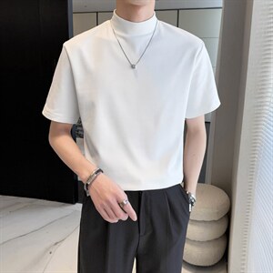 盗图德绒半高领纯色短袖T恤基础打底百搭半袖M33/P20特控45