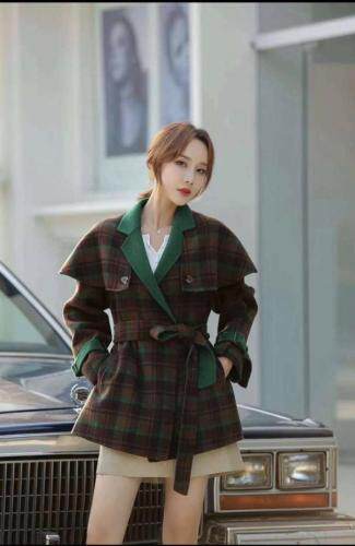 SL20127复古英伦风时尚格子披肩百分百羊毛双面呢外套，女装，L·H·X