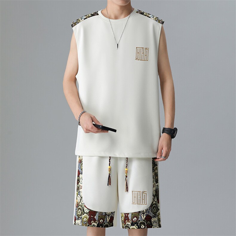 夏季套装男刺绣小熊背心休闲运动套装短裤两件套A266-TZ2208-P46,男装牛仔裤,电商A266