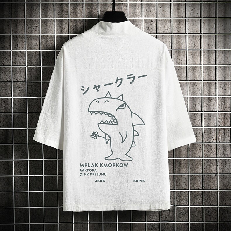 HF59092-P40风汉服男开衫外套七分袖道袍 网格挂拍图片