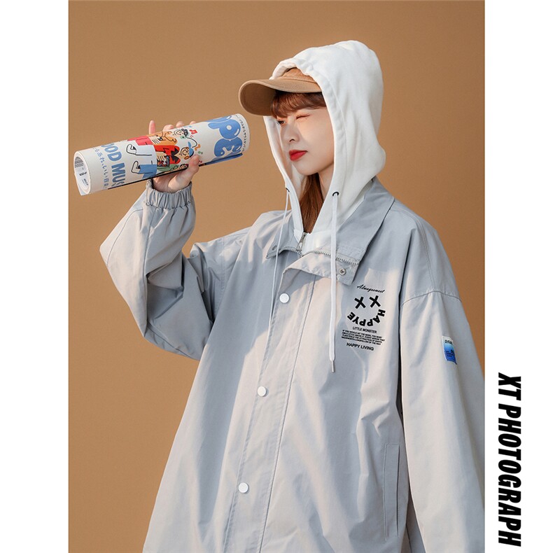！春装新款韩版爱心创意时尚潮流假两件连帽夹克G375P65控88,男装夹克,A247A