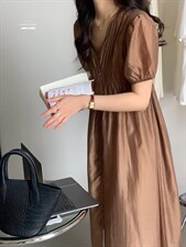 连衣裙XILYDIA韩夏季翻领抽绳系带收腰显瘦韩版长裙，女装连衣裙，香丽迪1