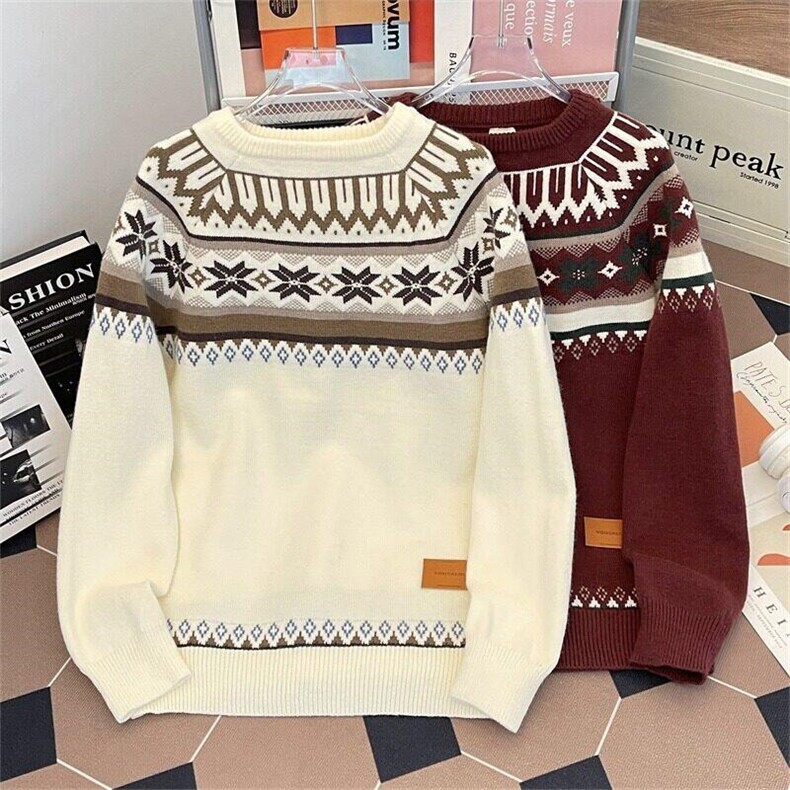 【有货】MY386ZZ-特60明星同款费尔岛复古提花圆领毛衣慵懒针织衫，男装针织衫/毛衣，星座1007（原301D）