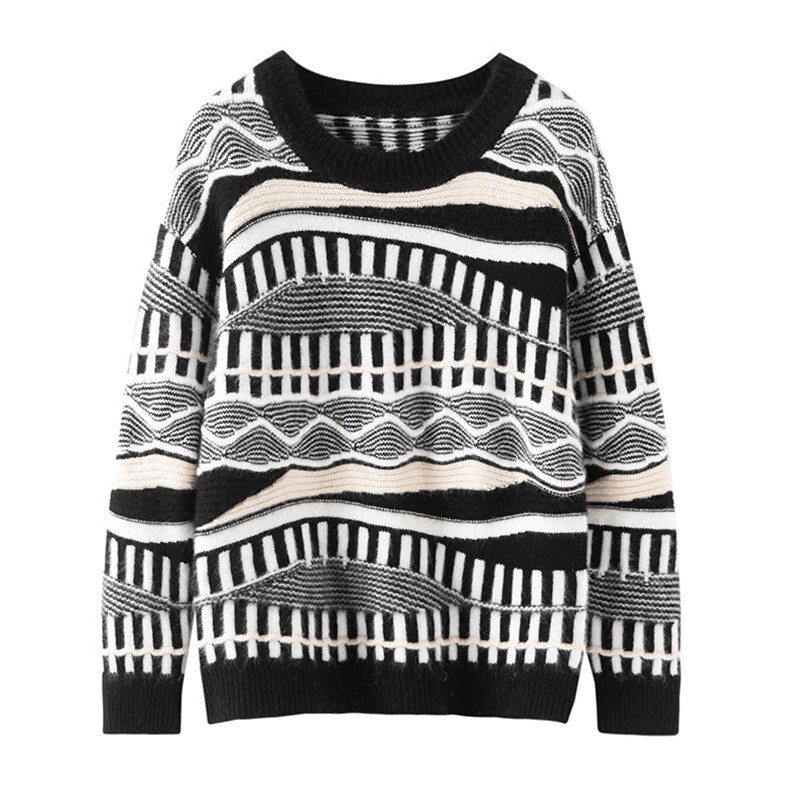 时尚百搭高级感女士羊绒衫修身显瘦几何图案设计，女装羊绒衫，佰米娇羊绒