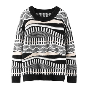 时尚百搭高级感女士羊绒衫 修身显瘦几何图案设计,女装羊绒衫,佰米娇羊绒