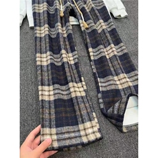 春季藏青格子毛呢裤子男美式休闲裤宽松直筒长裤1008-LCK200-P49，男装休闲裤，星座1008